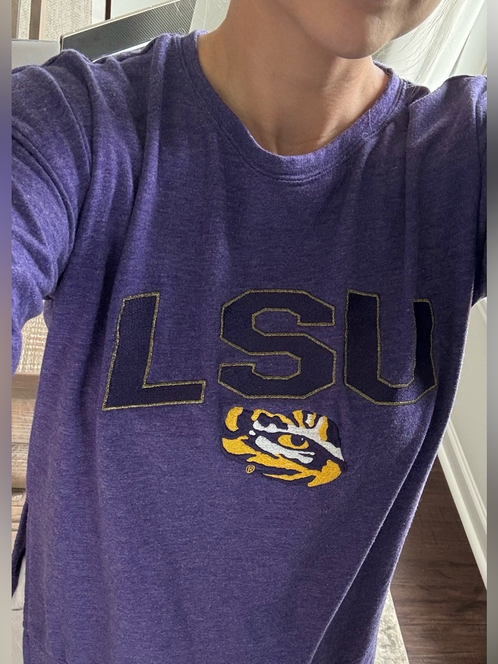 LSU Tigers Purple Crewneck Sweatshirt with Tiger Logo - Picture 5 of 7